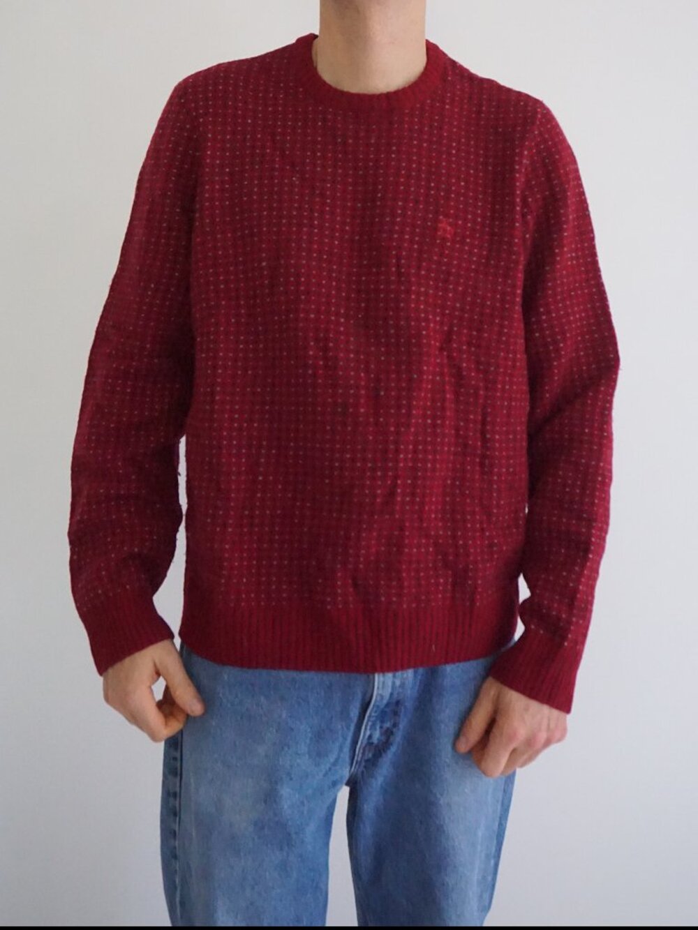 Vintage Original Penguin Burgundy Red Micro Dot Embroidered Logo Knit Sweater XL